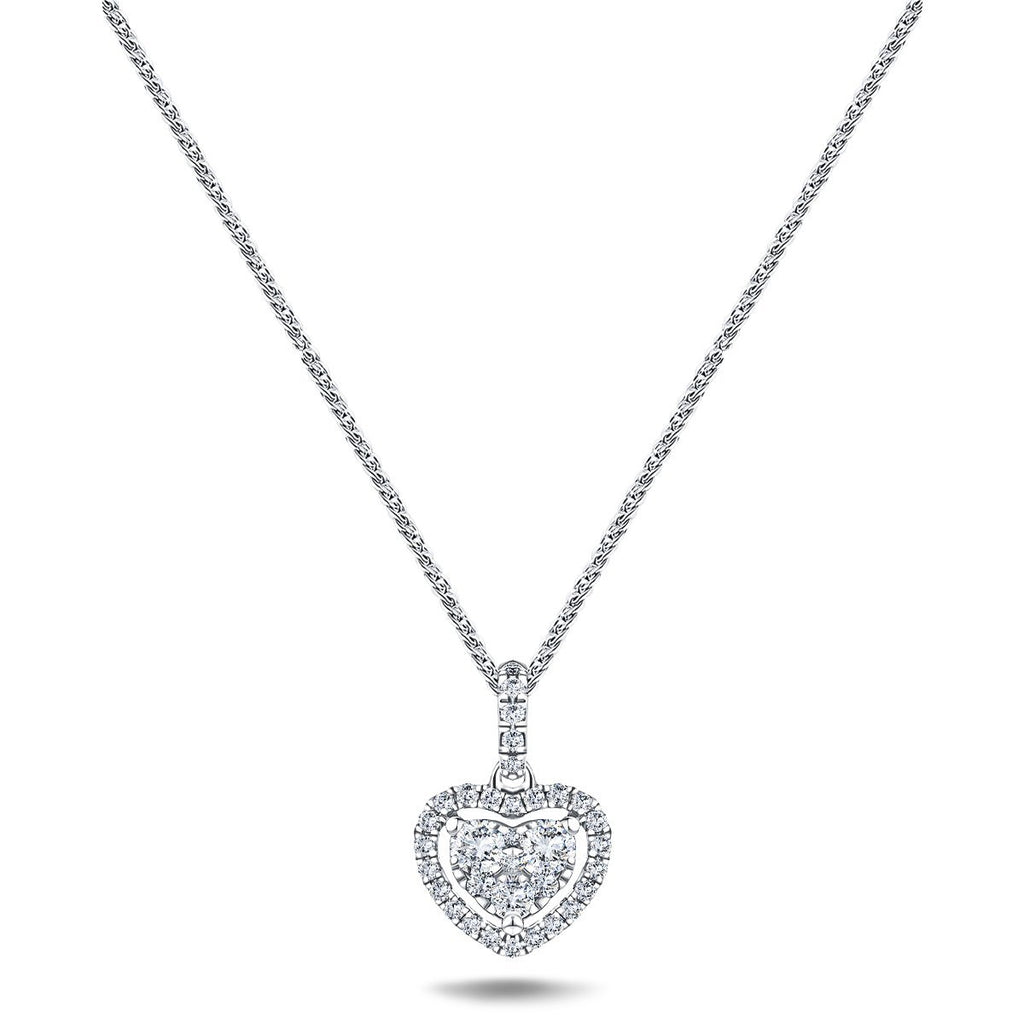 Halo Cluster Heart Necklace 0.70ct G/SI Diamond in 18K White Gold - All Diamond