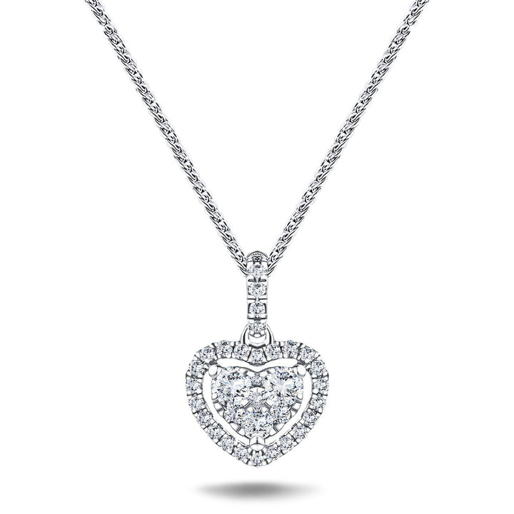 Halo Cluster Heart Necklace 0.70ct G/SI Diamond in 18K White Gold