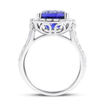 Halo Cushion Tanzanite 5.37ct and Diamond 1.00ct Ring in Platinum - All Diamond