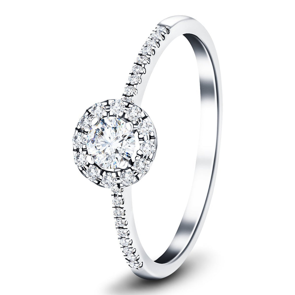 Halo Diamond Engagement Ring Side Stones with 0.35ct in 18k White Gold - All Diamond