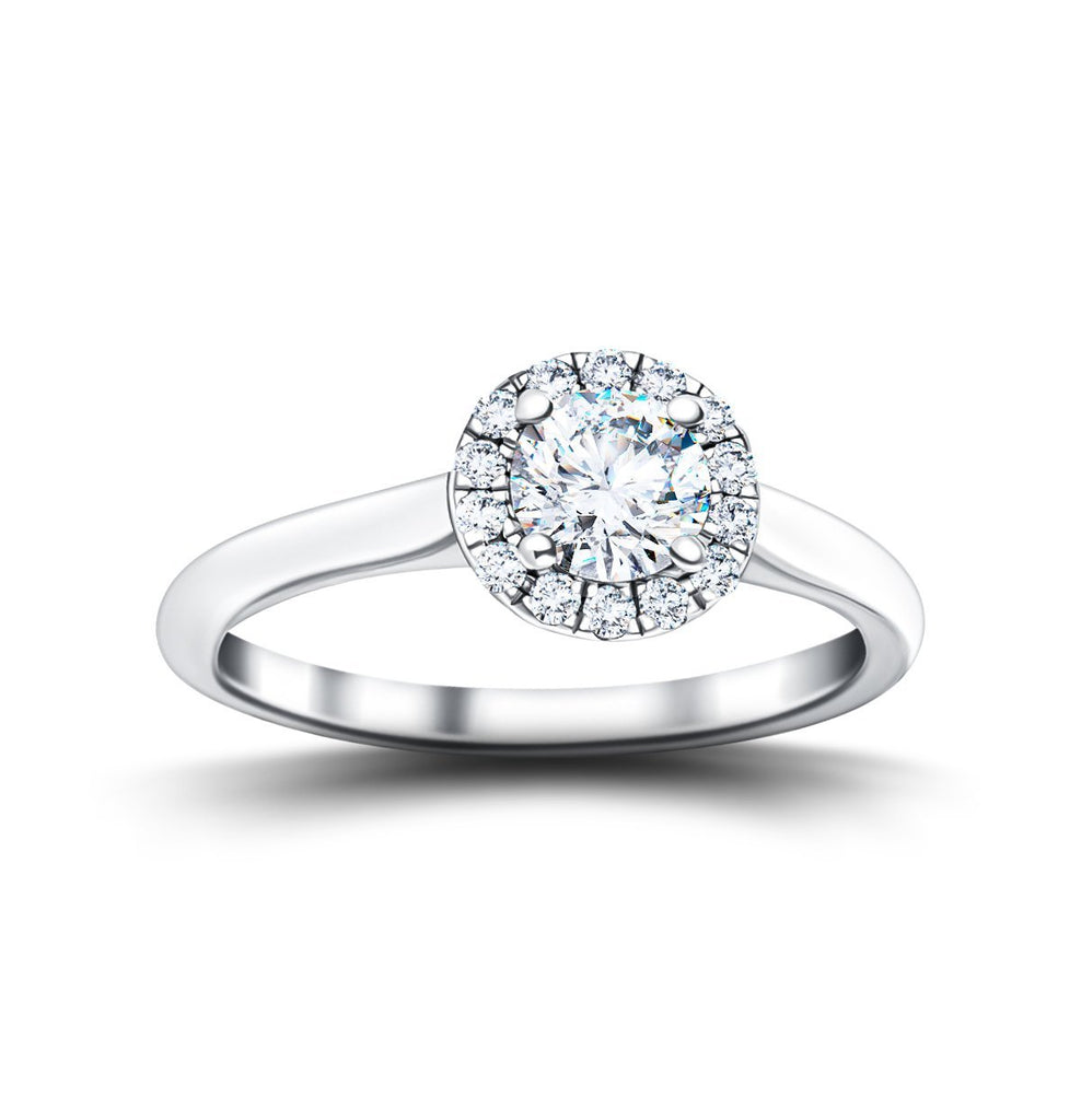 Halo Diamond Engagement Ring with 0.45ct G/SI in 18k White Gold - All Diamond