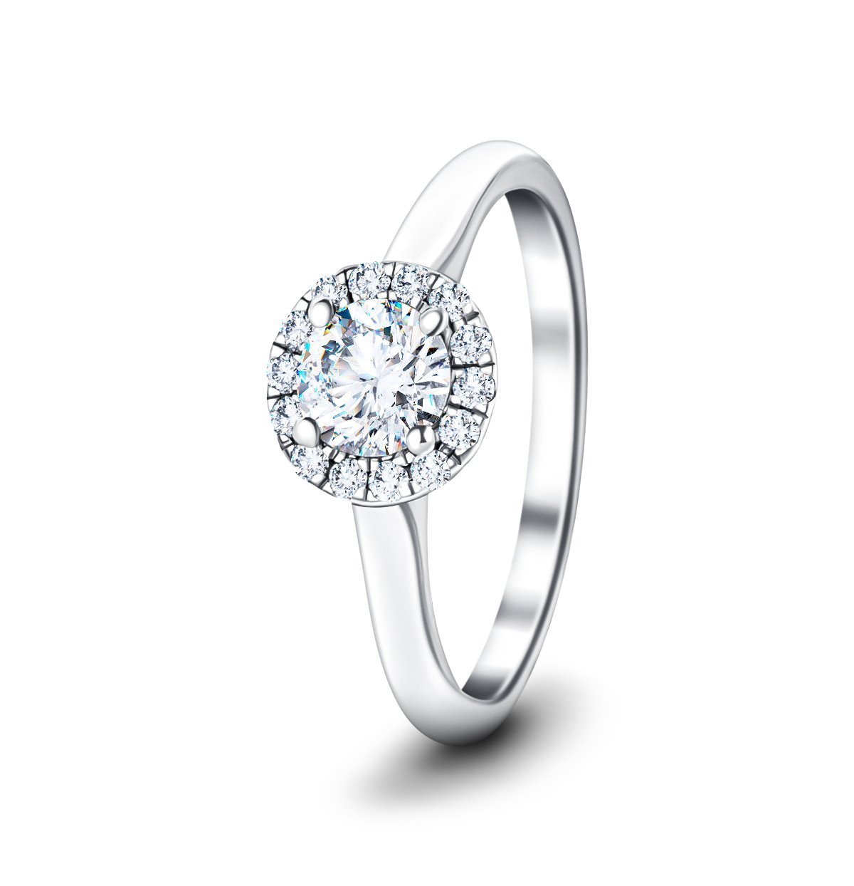 Halo Diamond Engagement Ring with 0.65ct G/SI in 18k White Gold - All Diamond