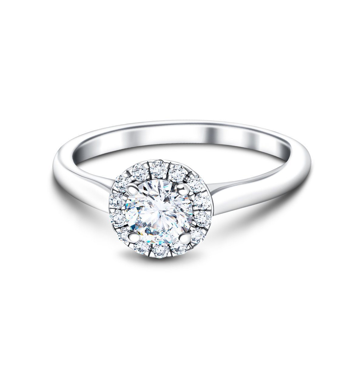 Halo Diamond Engagement Ring with 0.65ct G/SI in 18k White Gold - All Diamond