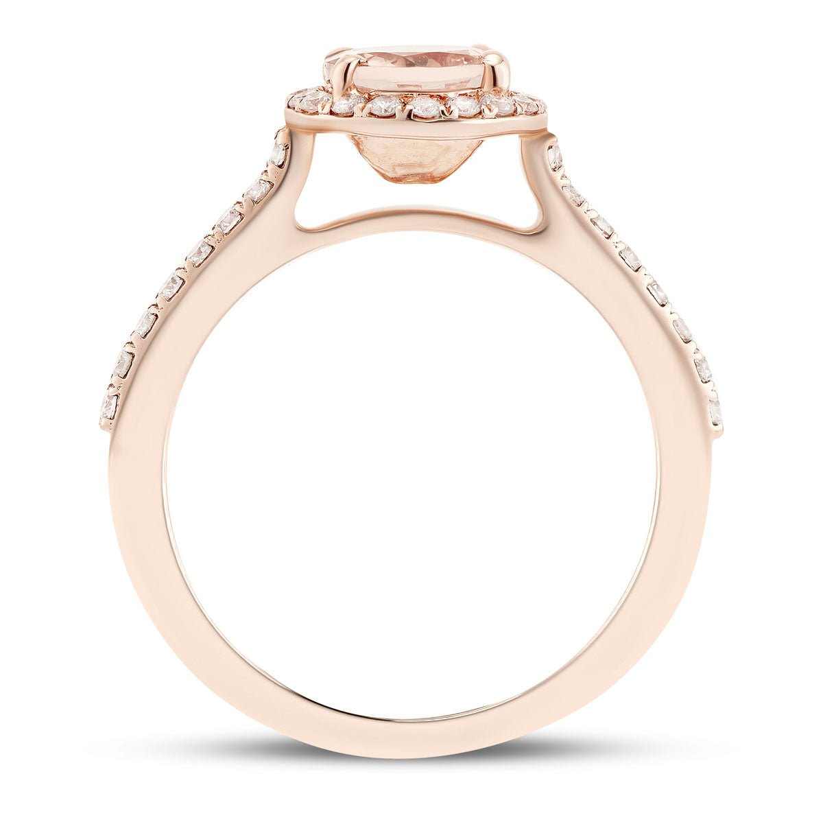 Halo Morganite 0.77ct and Diamond 0.28ct Ring in 9k Rose Gold - All Diamond