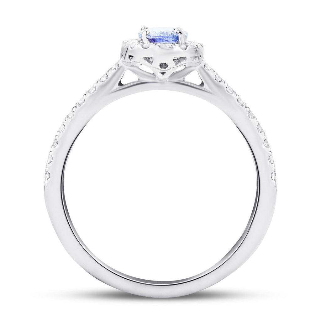Halo Oval Tanzanite 0.47ct and Diamond 0.27ct Ring in Platinum - All Diamond