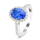 Halo Oval Tanzanite 1.85ct and Diamond 0.41ct Ring in 18K White Gold - All Diamond