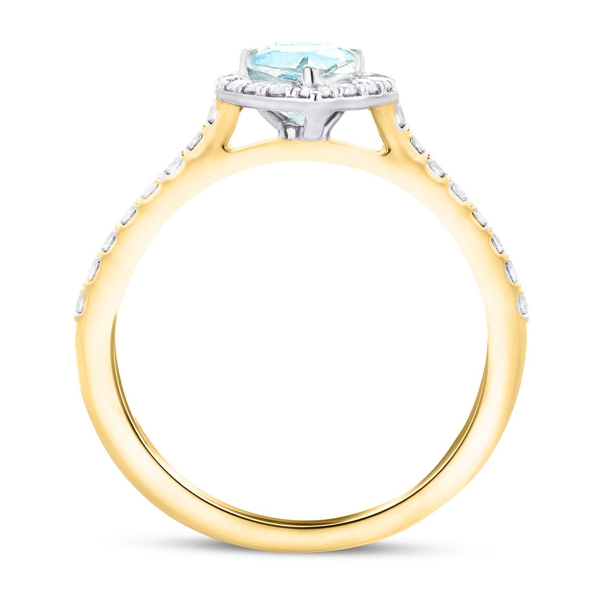 Halo Pear Aquamarine 0.57ct and Diamond 0.34ct Ring in 18K Yellow Gold - All Diamond