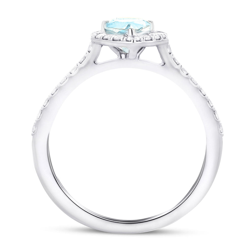 Halo Pear Aquamarine 0.57ct and Diamond 0.34ct Ring in Platinum - All Diamond
