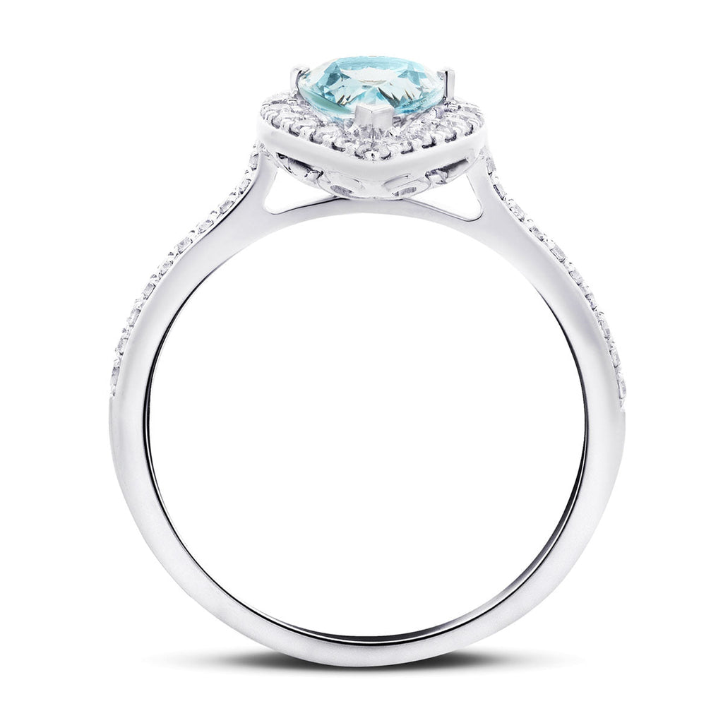Halo Pear Aquamarine 1.09ct and Diamond 0.33ct Ring in 18K White Gold - All Diamond