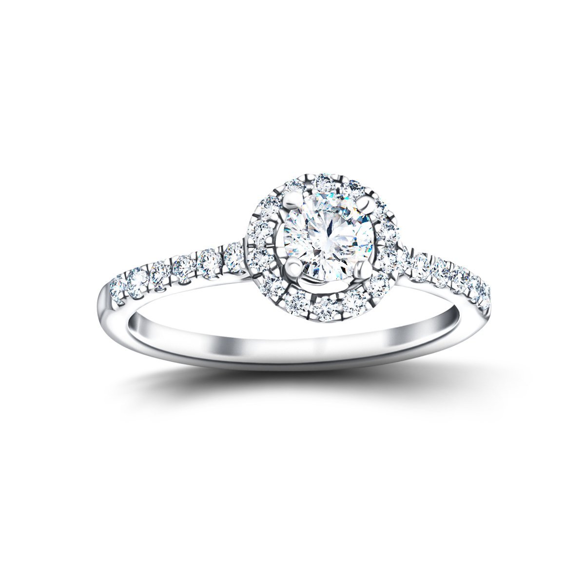 Halo Side Stone Diamond Engagement Ring 0.50ct G/SI 18k White Gold - All Diamond