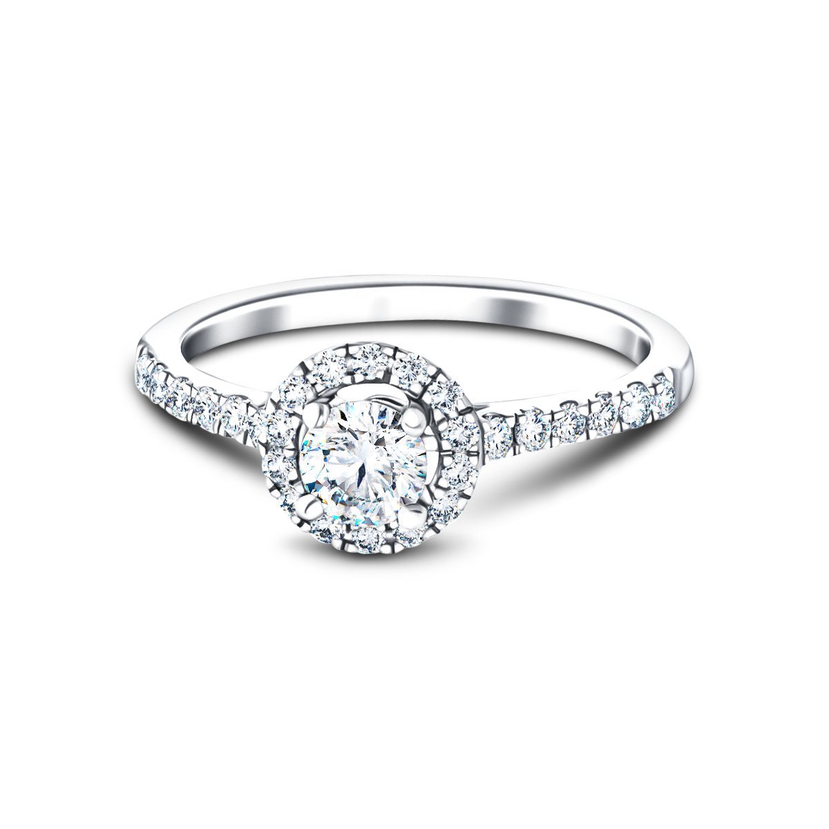 Halo Side Stone Diamond Engagement Ring 1.20ct G/SI 18k White Gold - All Diamond