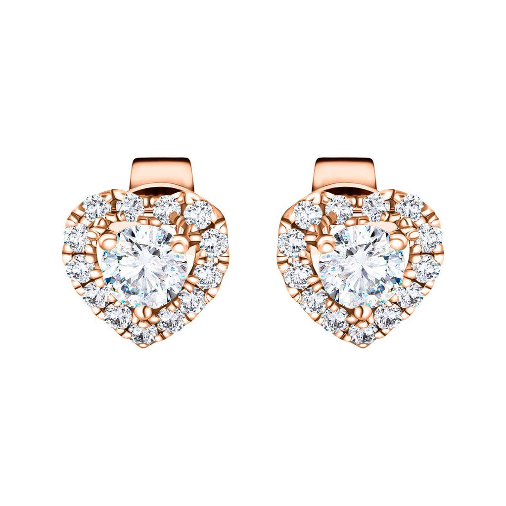 Heart Halo Diamond Earrings 0.60ct G/SI Quality in 18k Rose Gold - All Diamond