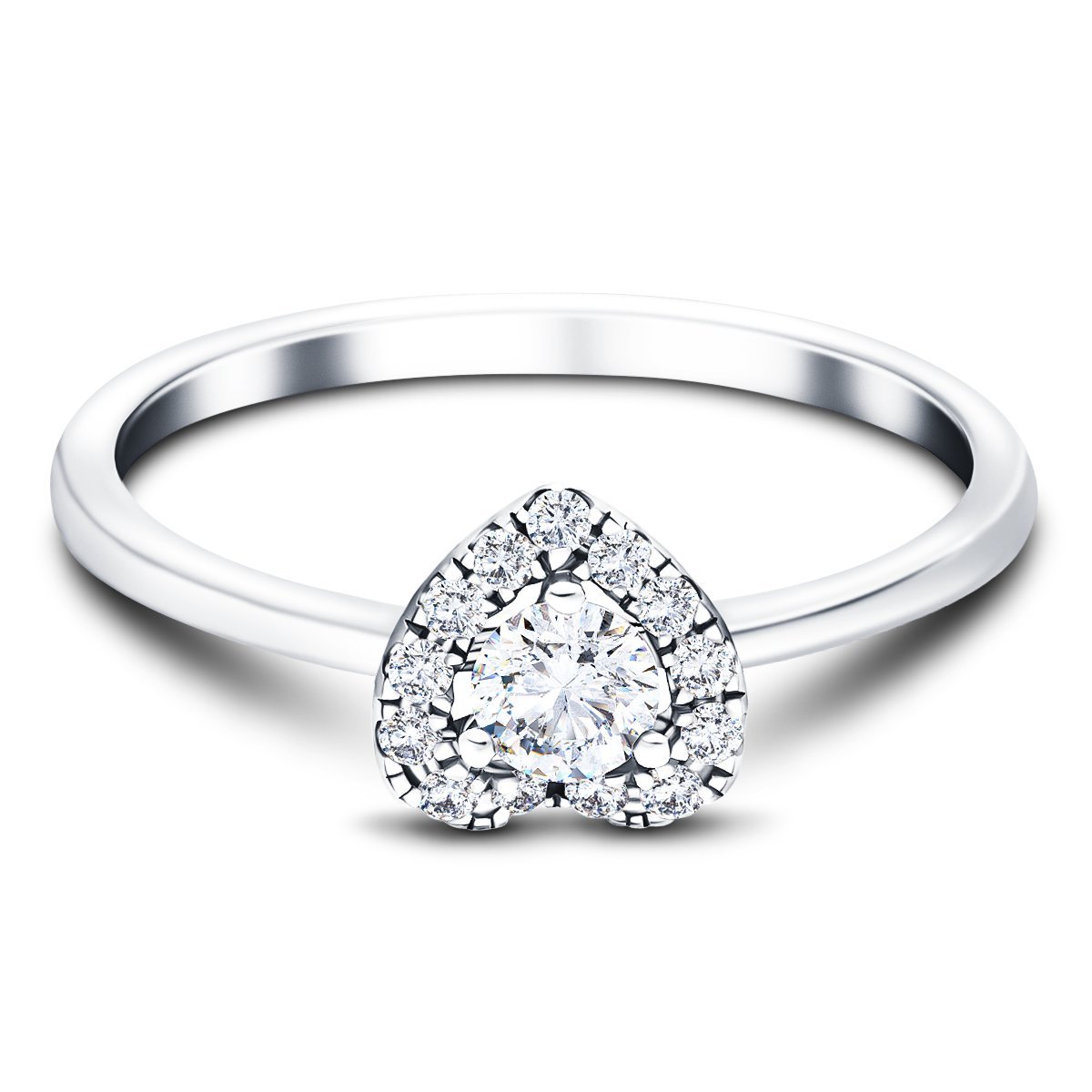 Heart Halo Diamond Engagement Ring with 0.30ct in 18k White Gold - All Diamond