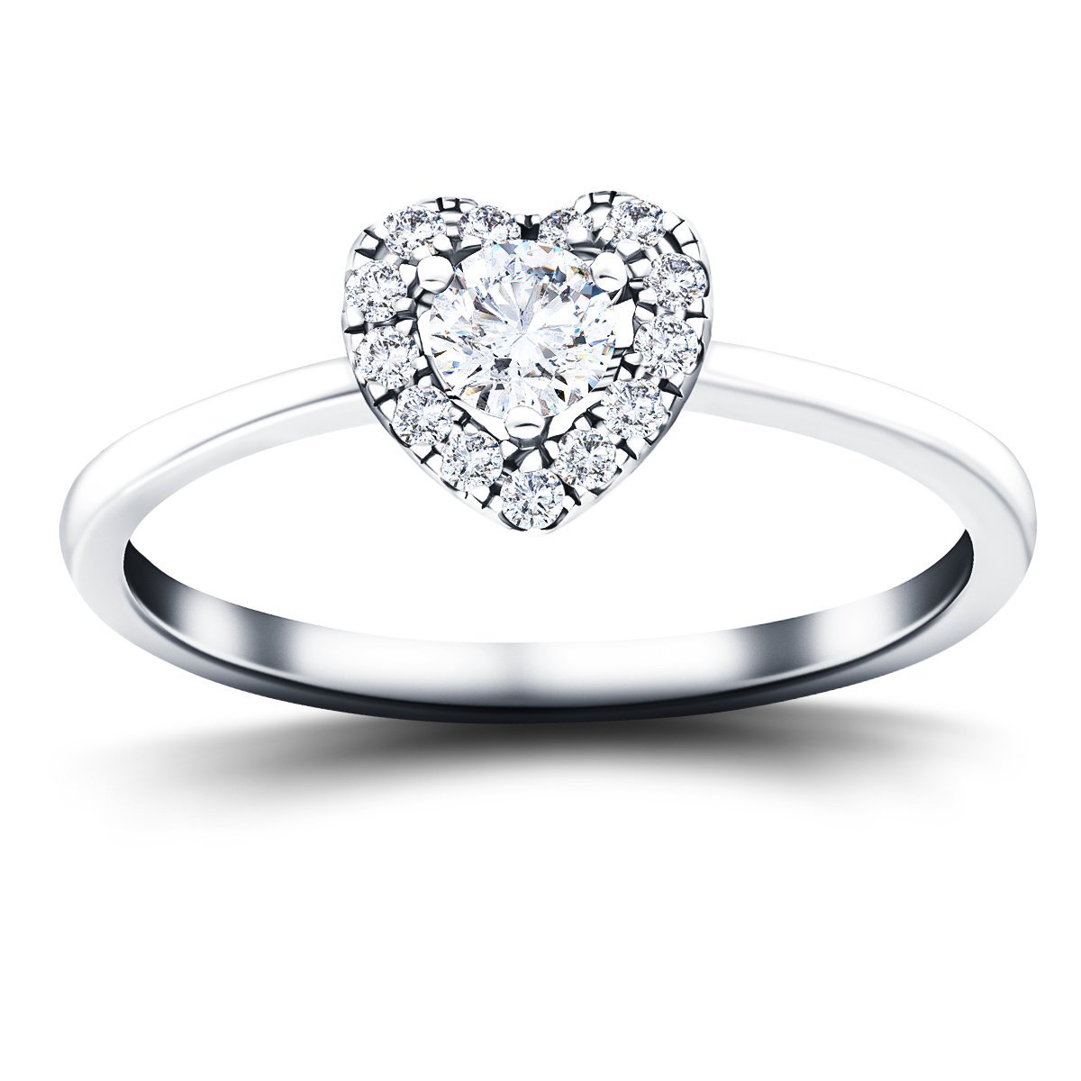 Heart Halo Diamond Engagement Ring with 0.30ct in 18k White Gold - All Diamond