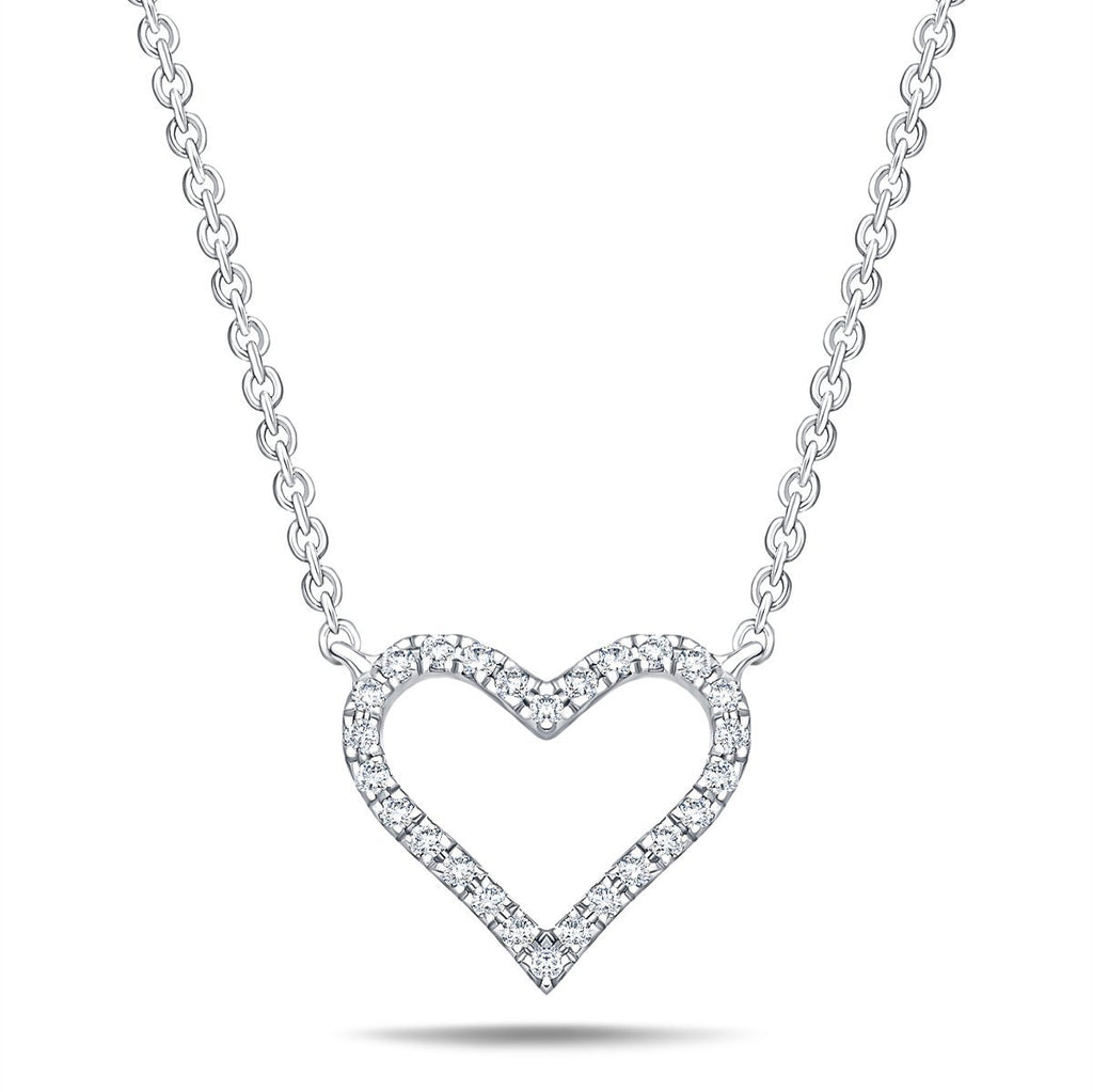 Heart Style Round 0.10ct Diamond Necklace 18K White Gold - All Diamond