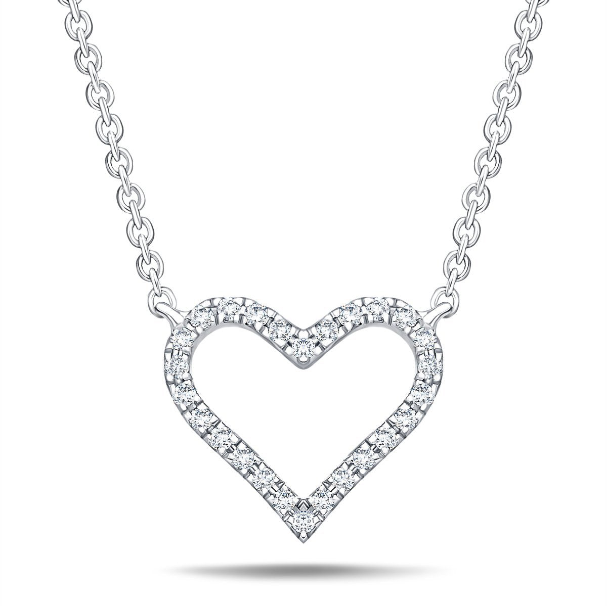 Heart Style Round 0.10ct Diamond Necklace 18K White Gold - All Diamond