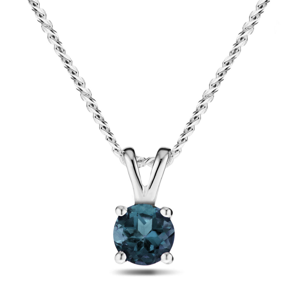 London Blue Topaz Solitaire Necklace Pendant 0.60ct in 9k White Gold 5.0mm - All Diamond