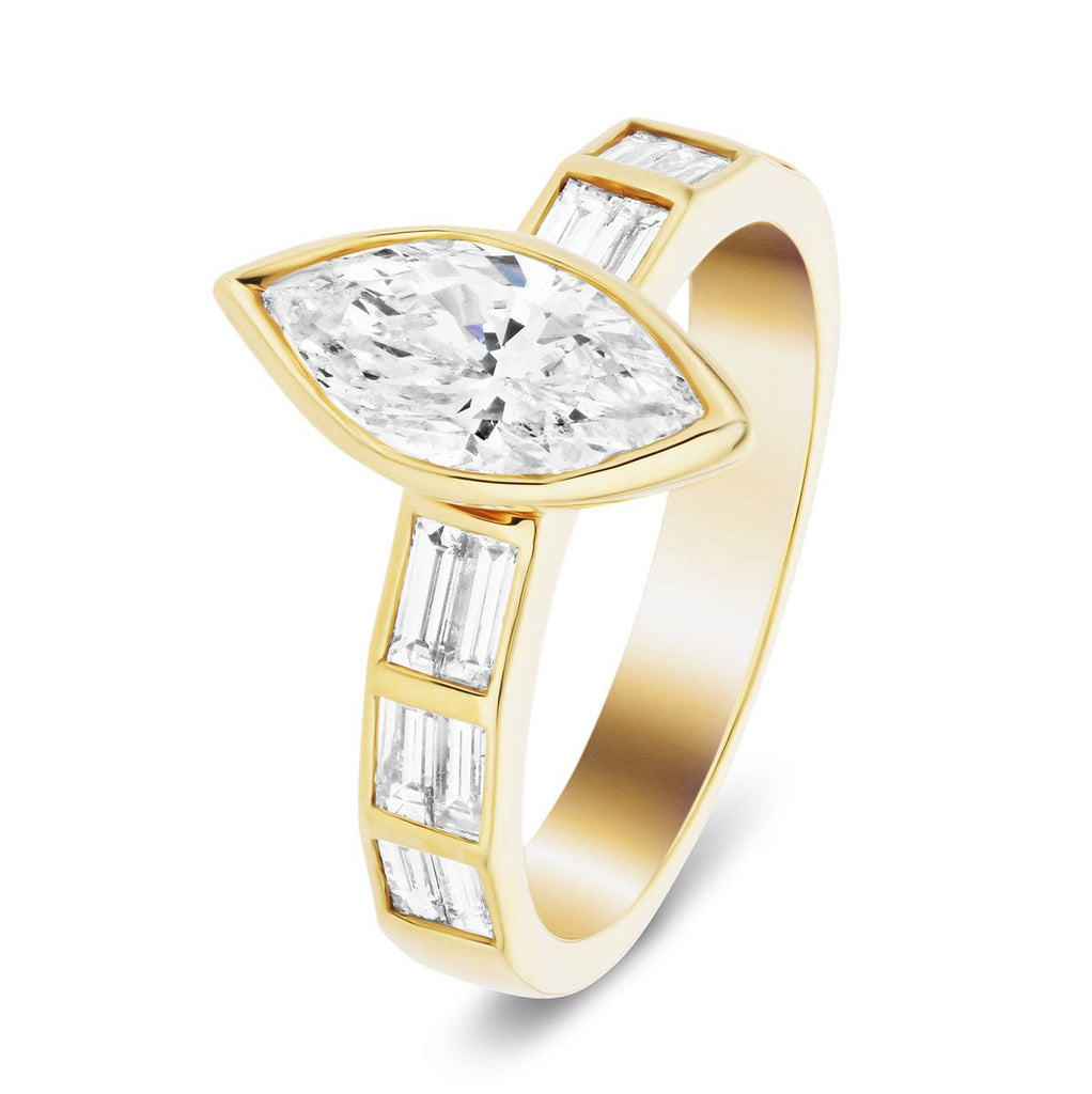 Marquise Diamond Engagement Ring 1.60ct E/VS 18k Yellow Gold - All Diamond