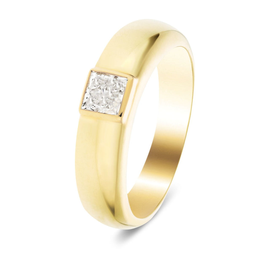 Mens Gypsy Set Princess Diamond Ring 0.40ct G/SI Quality 9k Yellow Gold - All Diamond