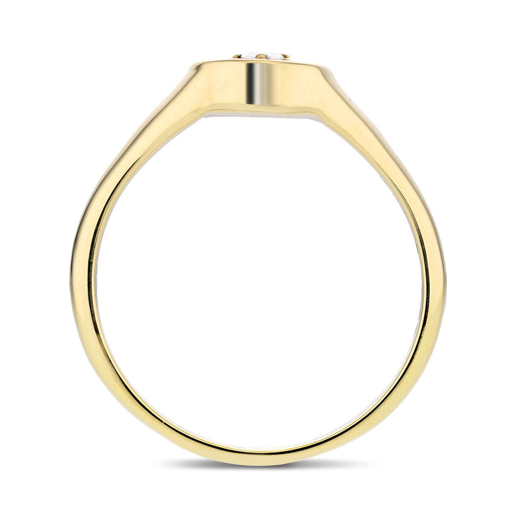 Mens Single Diamond Signet Ring 0.06ct in 9k Yellow Gold - All Diamond
