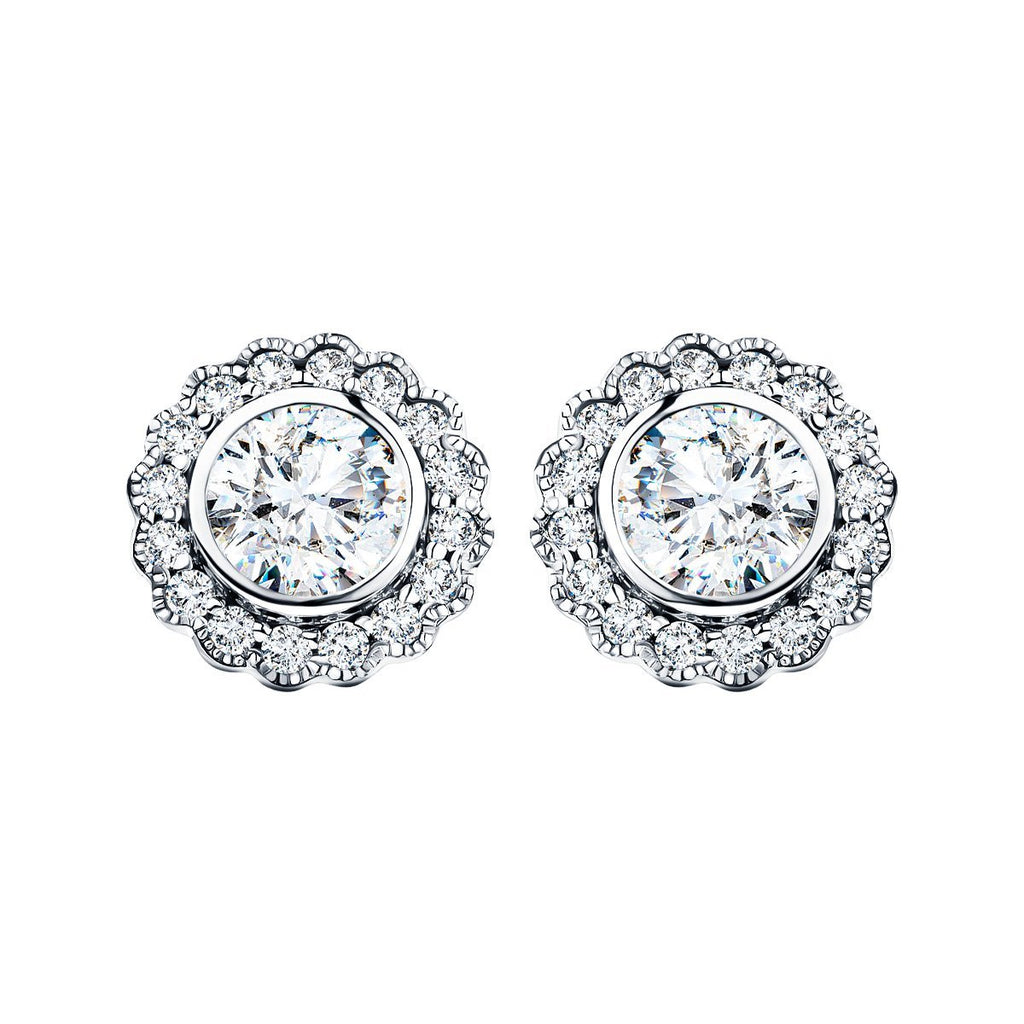 Milgrain Diamond Halo Earrings 0.65ct G/SI Quality in 18k White Gold - All Diamond