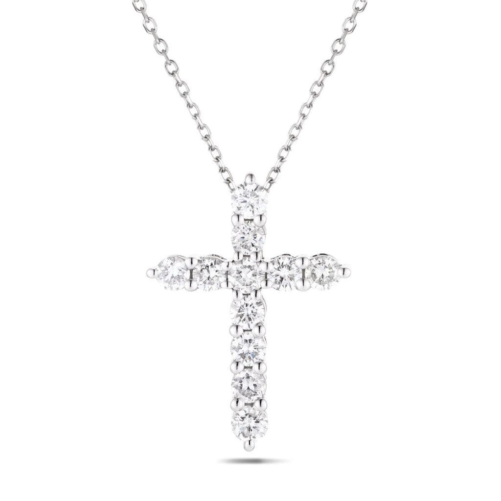 Modern Diamond Cross Pendant Necklace 0.75ct in 18k White Gold - All Diamond