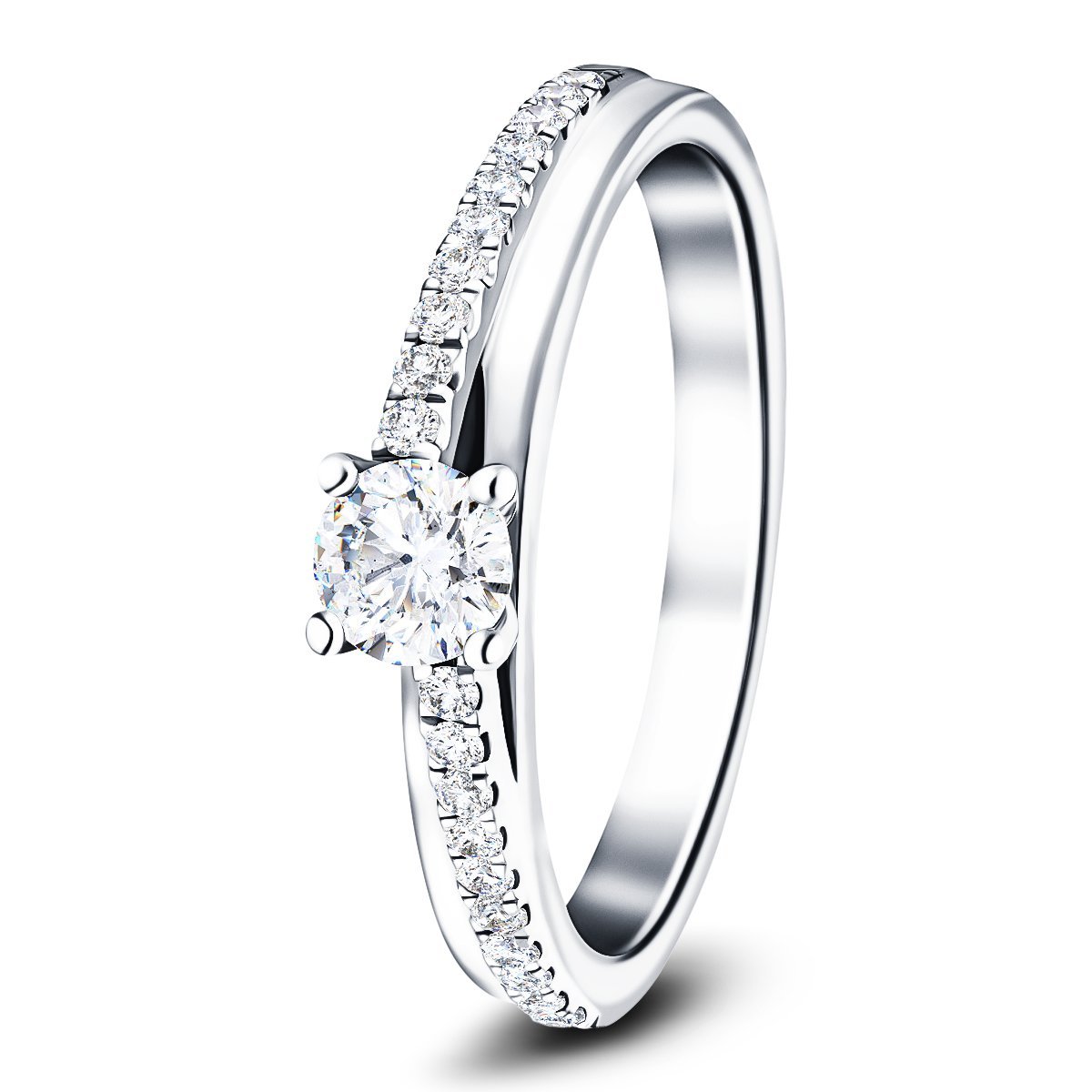 Modern Diamond Shoulder Set Engagement Ring 0.50ct G/SI 18k White Gold - All Diamond