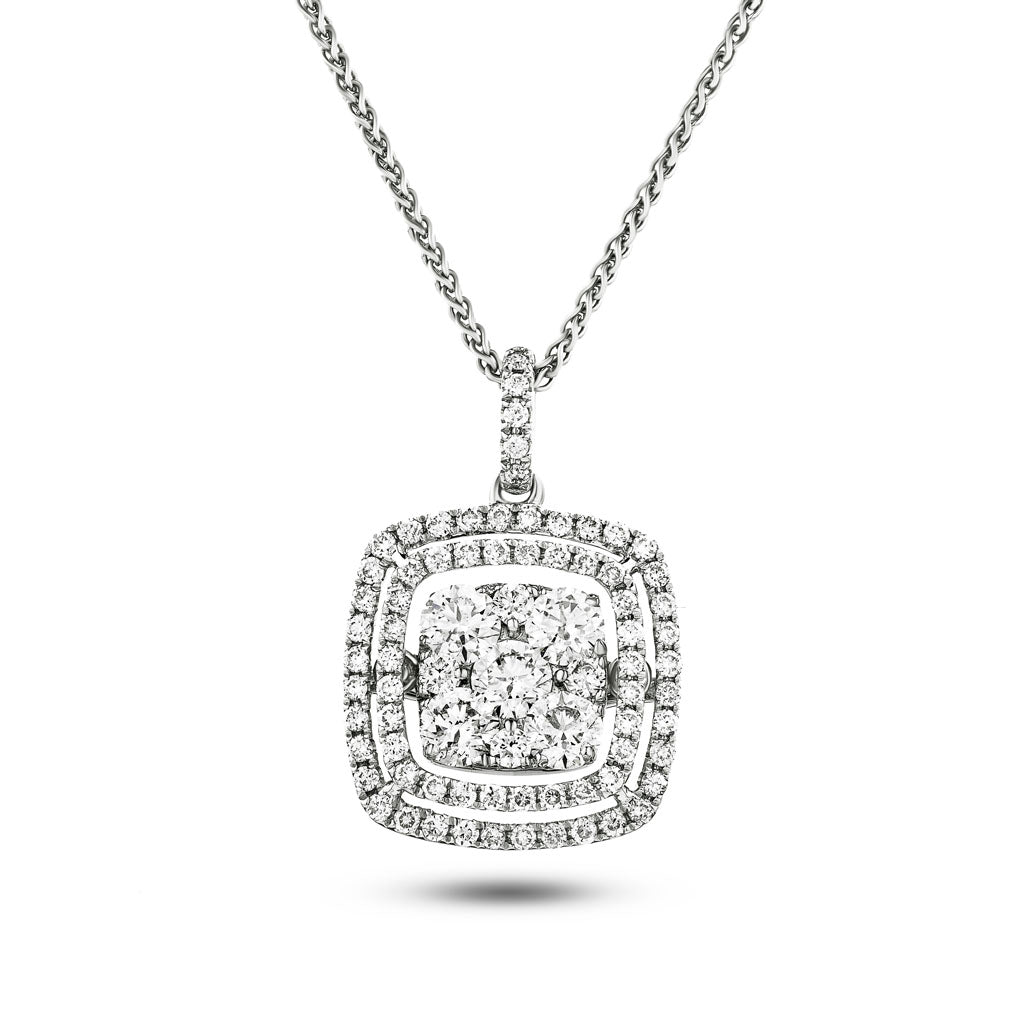 Moveable Diamond Cluster Necklace Pendant 1.05ct 18k Gold 13.0mm - All Diamond