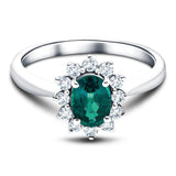 Oval 0.45ct Emerald 0.20ct Diamond Cluster Ring 18k White Gold - All Diamond