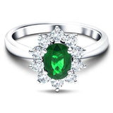 Oval 0.45ct Emerald 0.30ct Diamond Cluster Ring 18k White Gold - All Diamond