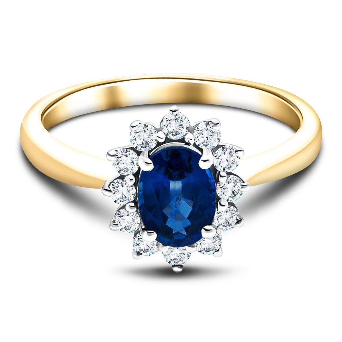 Oval 0.50ct Blue Sapphire 0.20ct Diamond Cluster Ring 18k Yellow Gold - All Diamond