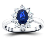 Oval 0.50ct Blue Sapphire 0.30ct Diamond Cluster Ring 18k White Gold - All Diamond