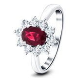 Oval 0.50ct Ruby 0.30ct Diamond Cluster Ring 18k White Gold - All Diamond