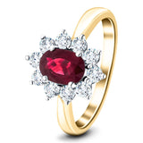 Oval 0.50ct Ruby 0.30ct Diamond Cluster Ring 18k Yellow Gold - All Diamond