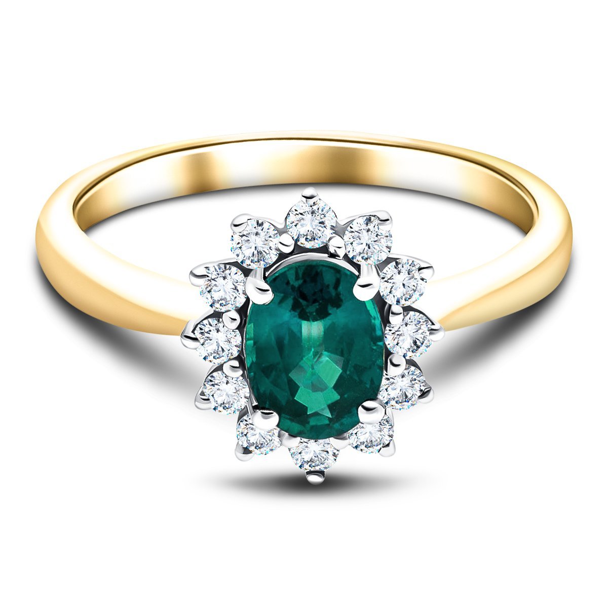 Oval 0.80ct Emerald 0.30ct Diamond Cluster Ring 18k Yellow Gold - All Diamond