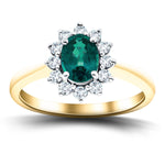 Oval 0.80ct Emerald 0.30ct Diamond Cluster Ring 18k Yellow Gold - All Diamond