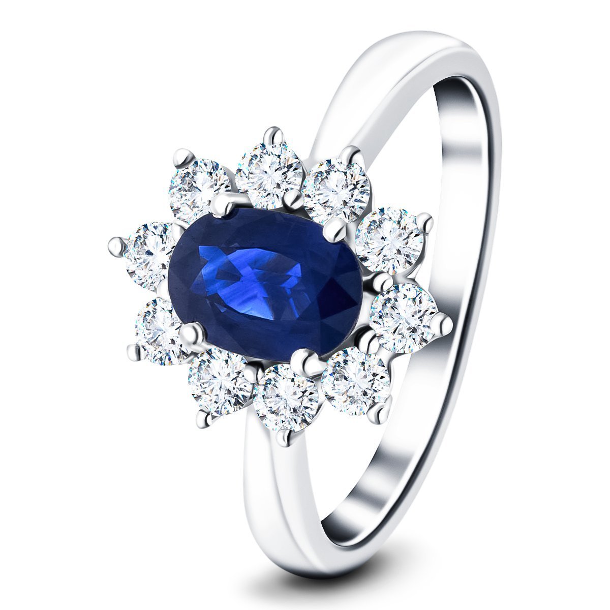 Oval 1.00ct Blue Sapphire 0.60ct Diamond Cluster Ring in Platinum - All Diamond