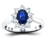 Oval 1.00ct Blue Sapphire 0.60ct Diamond Cluster Ring in Platinum - All Diamond