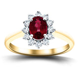 Oval 1.00ct Ruby 0.30ct Diamond Cluster Ring 18k Yellow Gold - All Diamond