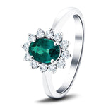 Oval 1.15ct Emerald 0.50ct Diamond Cluster Ring 18k White Gold - All Diamond