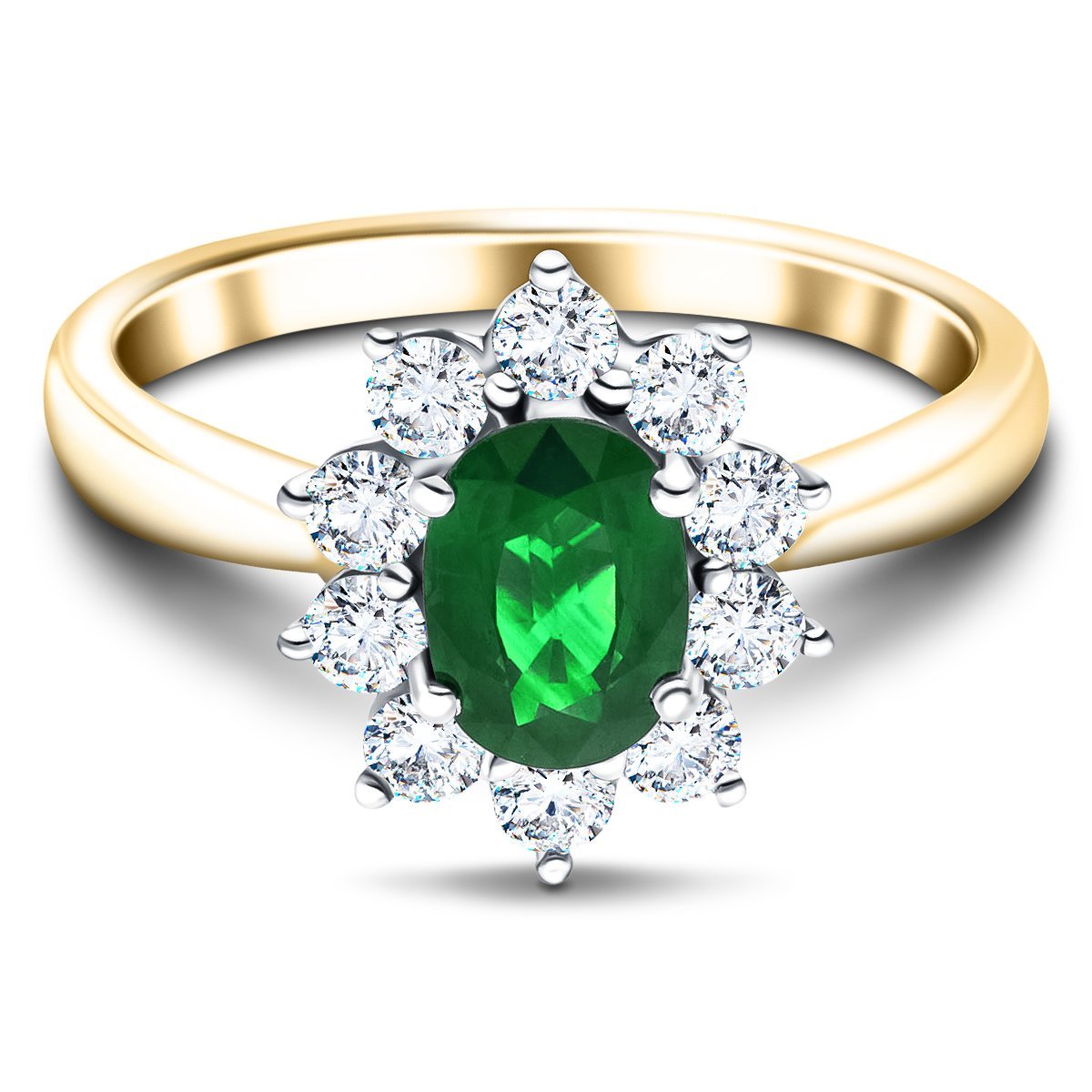 Oval 1.15ct Emerald 1.00ct Diamond Cluster Ring 18k Yellow Gold - All Diamond