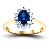 Oval 1.50ct Blue Sapphire 0.50ct Diamond Cluster Ring 18k Yellow Gold - All Diamond