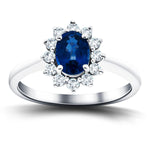 Oval 1.50ct Blue Sapphire 0.50ct Diamond Cluster Ring in Platinum - All Diamond