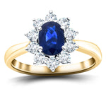 Oval 1.50ct Blue Sapphire 1.00ct Diamond Cluster Ring 18k Yellow Gold - All Diamond