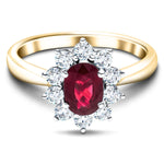 Oval 1.50ct Ruby 1.00ct Diamond Cluster Ring 18k Yellow Gold - All Diamond