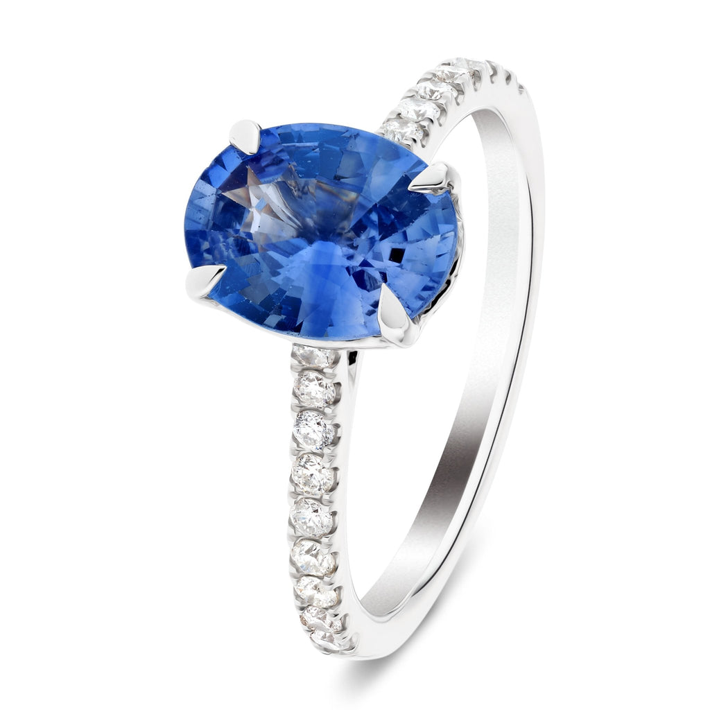 Oval Blue Sapphire and Diamond Engagement Ring 2.30ct Platinum - All Diamond