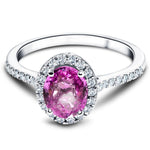 Oval Pink Sapphire & Diamond 1.88ct Halo Ring in 18k White Gold - All Diamond