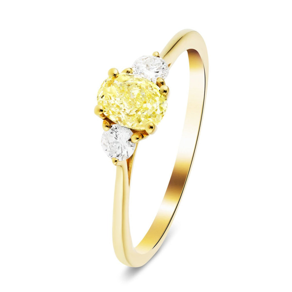 Oval Yellow Diamond 0.75ct Three Stone Engagement Ring in 18k Yellow Gold - All Diamond