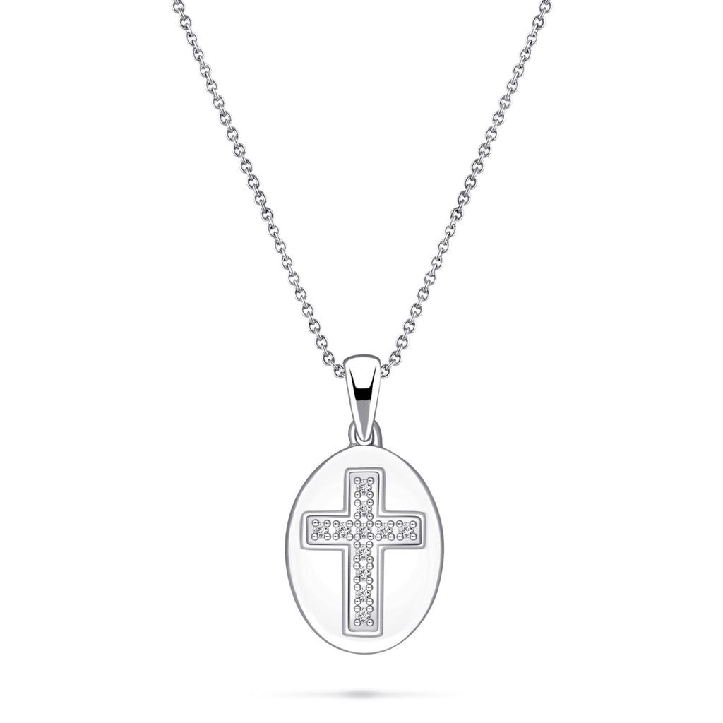 Pave Diamond Cross Pendant Necklace 0.04ct G/SI in 9k White Gold - All Diamond