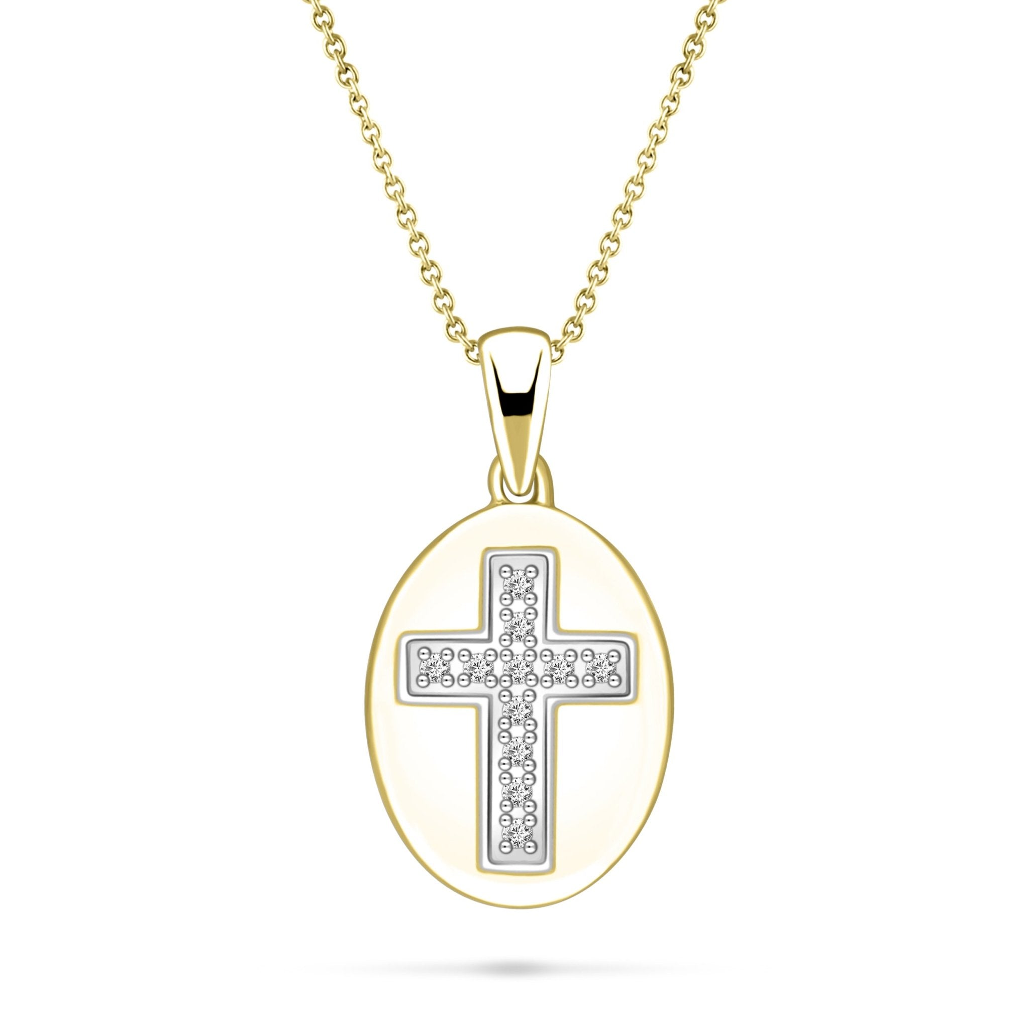 Pave Diamond Cross Pendant Necklace 0.04ct G/SI in 9k Yellow Gold - All Diamond